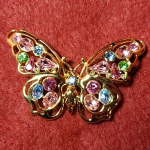 Gold Rhinestone Butterfly Brooch